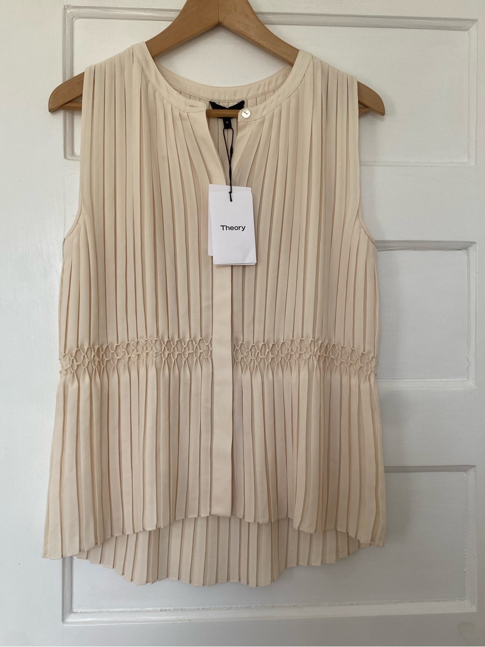 Theory pleated smock top in Vanilla